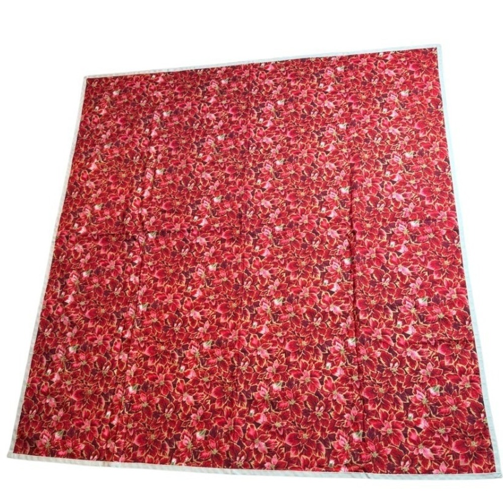 Card Table Tablecloth Red Poinsettia Floral Christmas Holiday Decor Approx 42x44